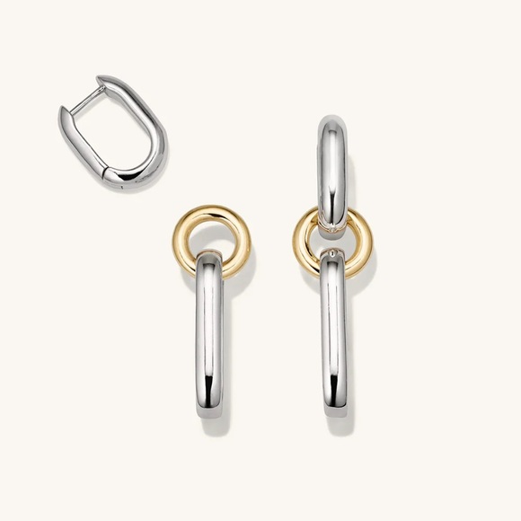 Mejuri Convertible Two Toned Link Hoop & Dangle Earrings 2pc - Picture 3 of 11